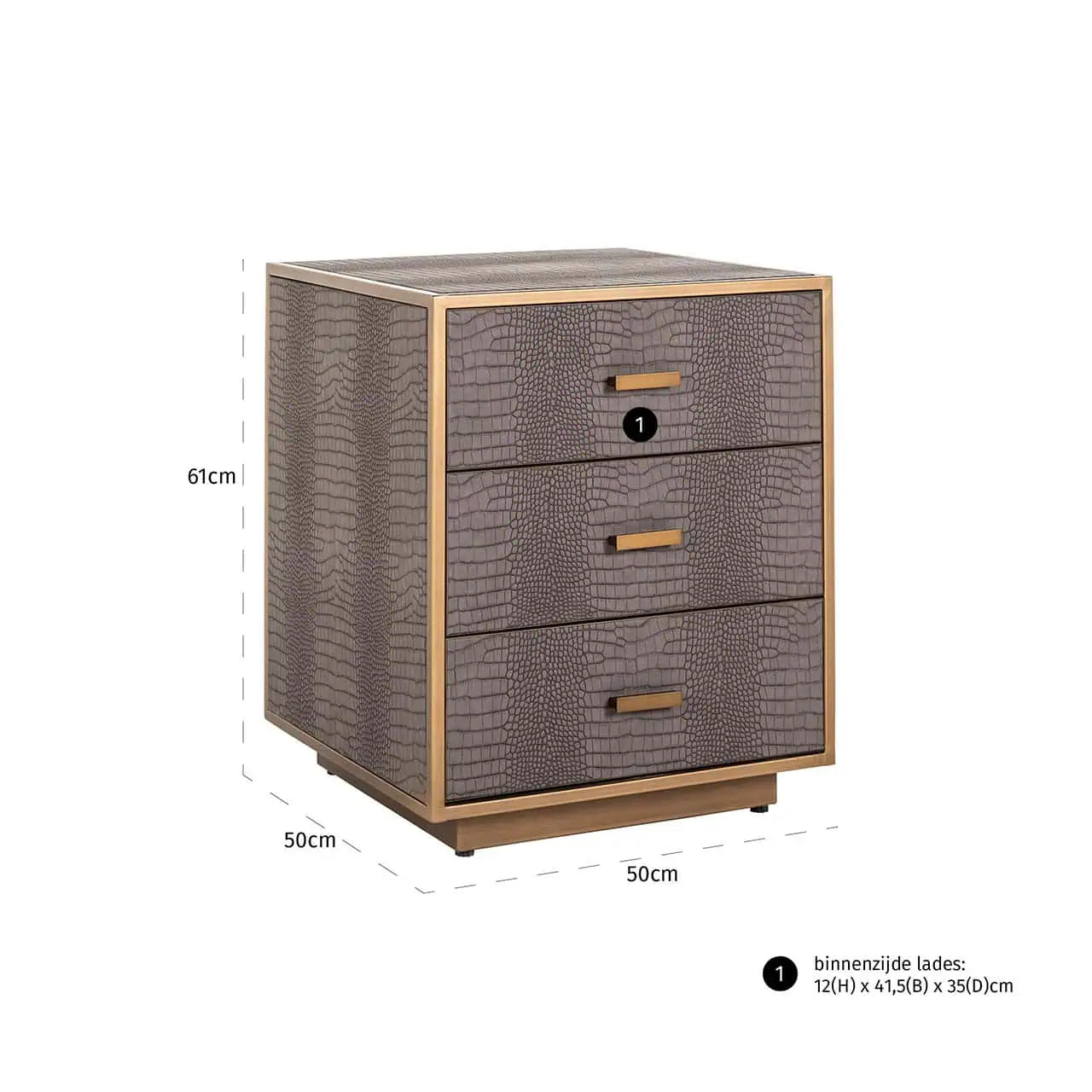 Naktsskapītis Classio ar 3 atvilktnēm Richmond Interiors 61/50/50 cm birstēts zelts - N1 Home