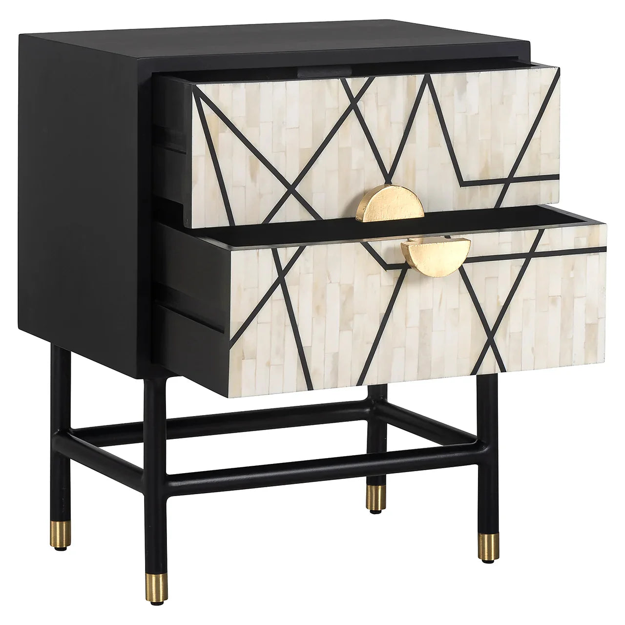 Naktsskapītis Novas ar 2 atvilktnēm Richmond Interiors 60/50/35 cm melns/balts - N1 Home