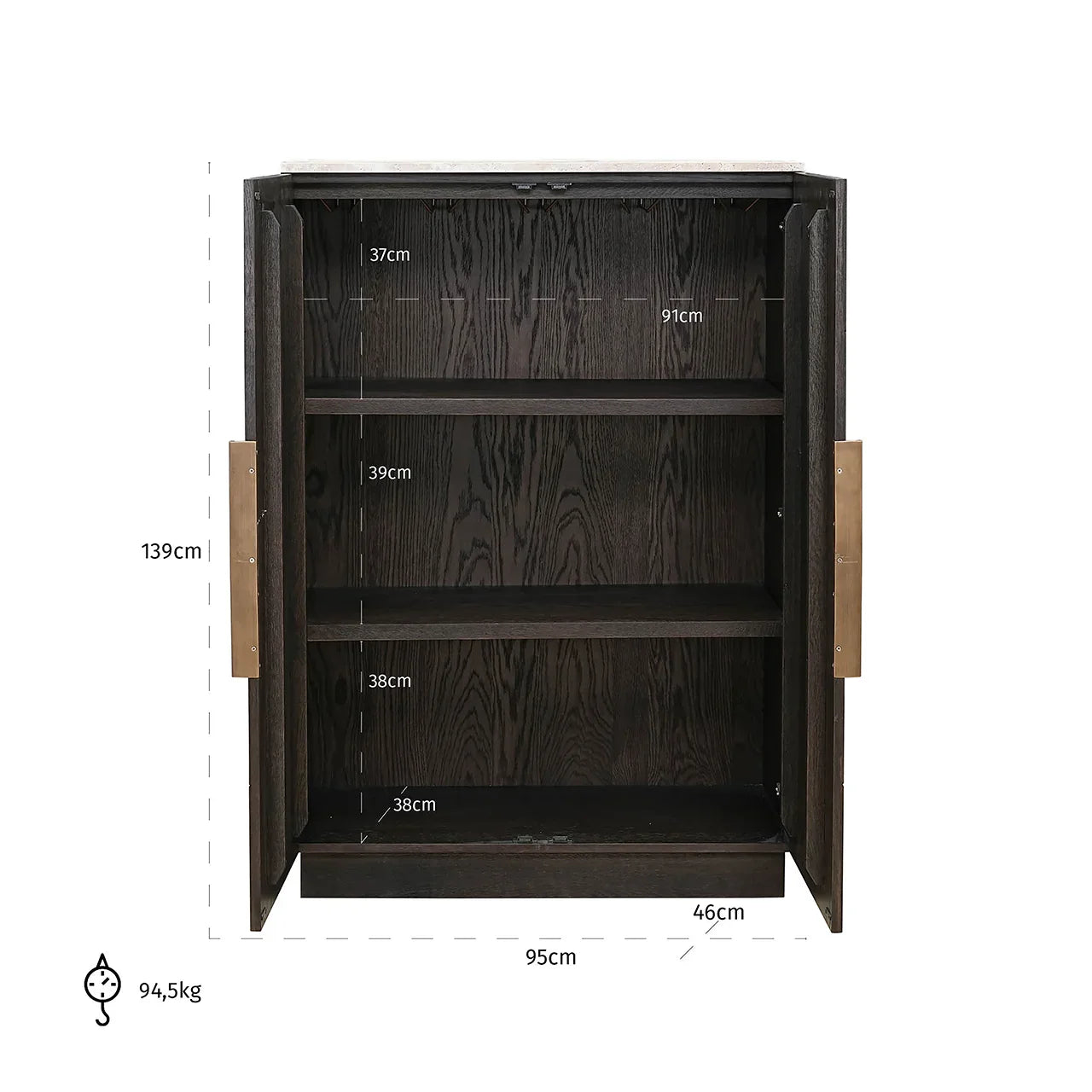 Skapis Claremont ar 2 durvīm Richmond Interiors 138/95/45 cm brūns - N1 Home