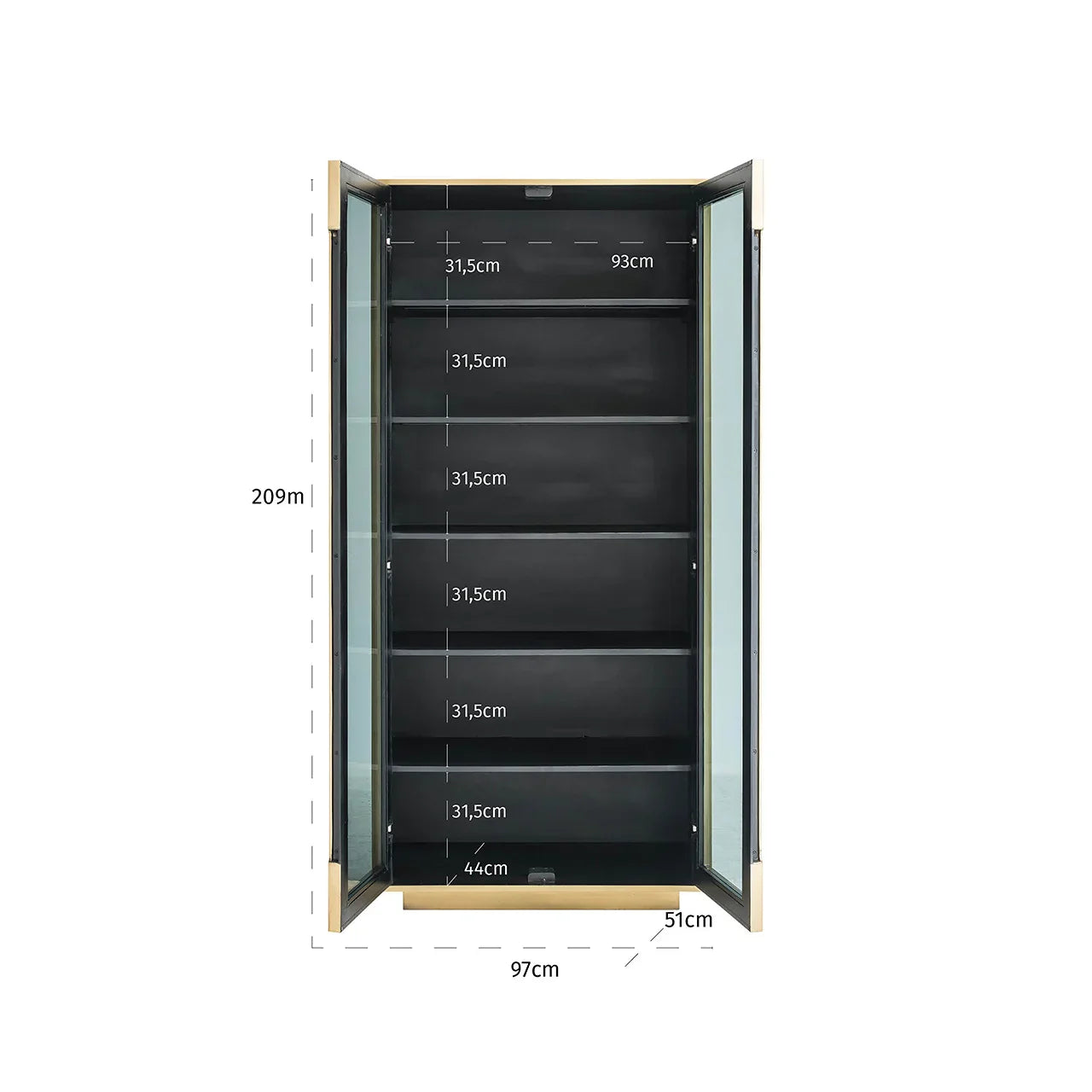 Skapis Finsbury ar 2 durvīm Richmond Interiors 209/97/51 cm melns/zelts - N1 Home