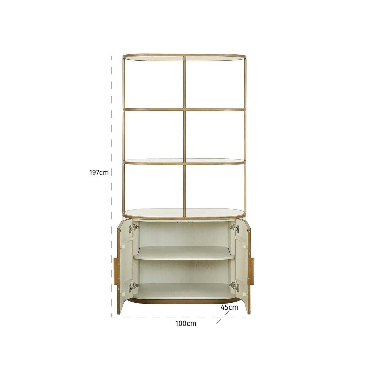 Tivoli vitrīna ar 2 durvīm un 3 atvērtiem plauktiem Richmond Interiors 197/100/45 cm balts - N1 Home