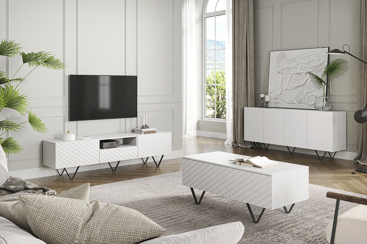 LUKKA RTV kumode 190/51/42 melnas kājas/balts - N1 Home