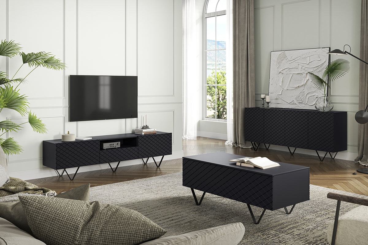 LUKKA RTV kumode 190/51/42 melnas kājas/melns - N1 Home