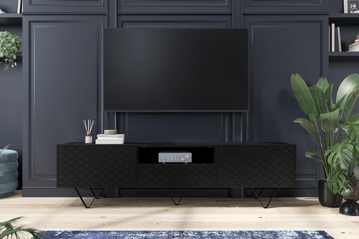 LUKKA RTV kumode 190/51/42 melnas kājas/melns - N1 Home