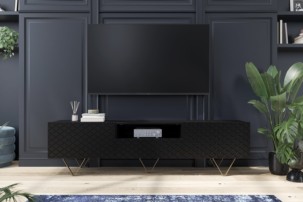 LUKKA RTV kumode 190/51/42 zelta kājas/melns - N1 Home