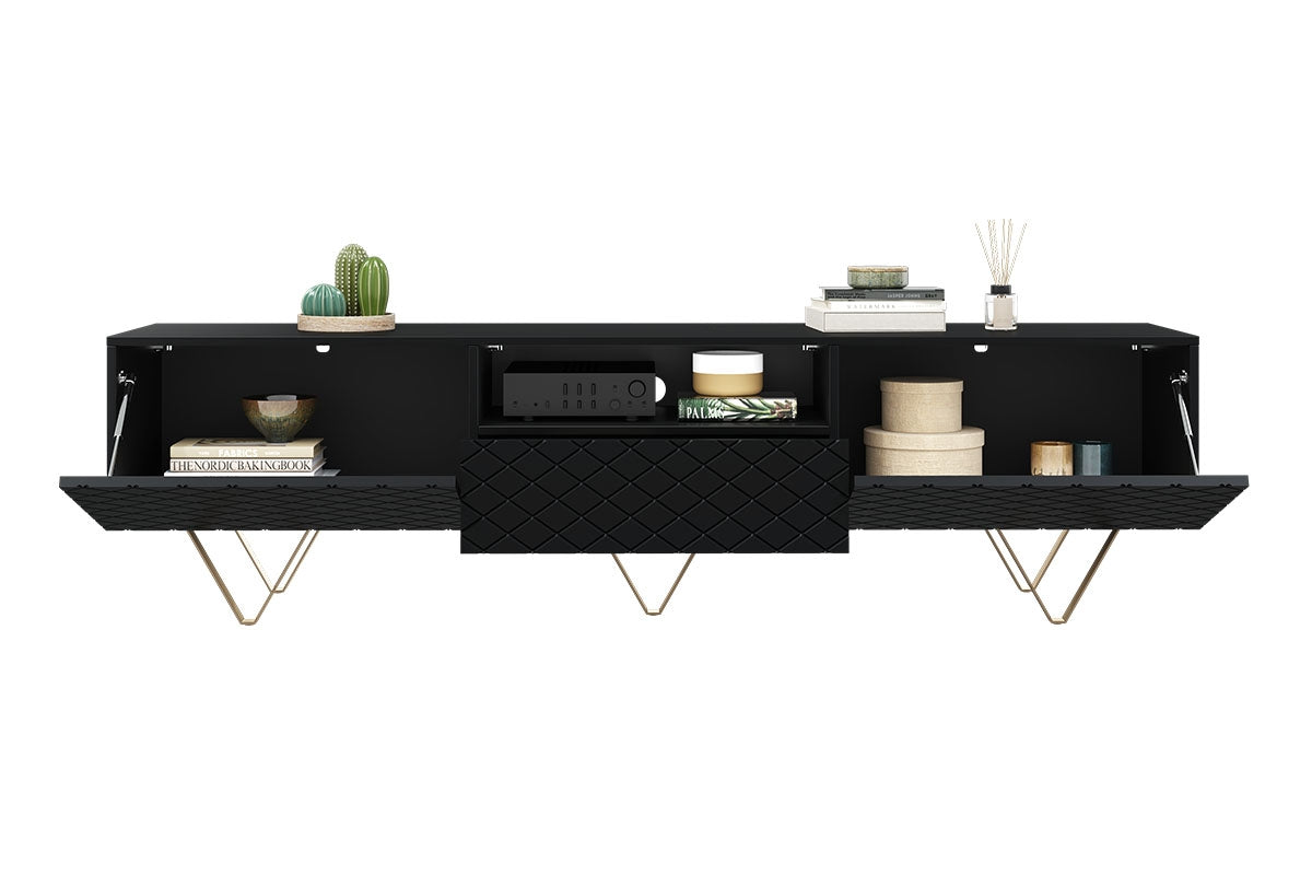 LUKKA RTV kumode 190/51/42 zelta kājas/melns - N1 Home