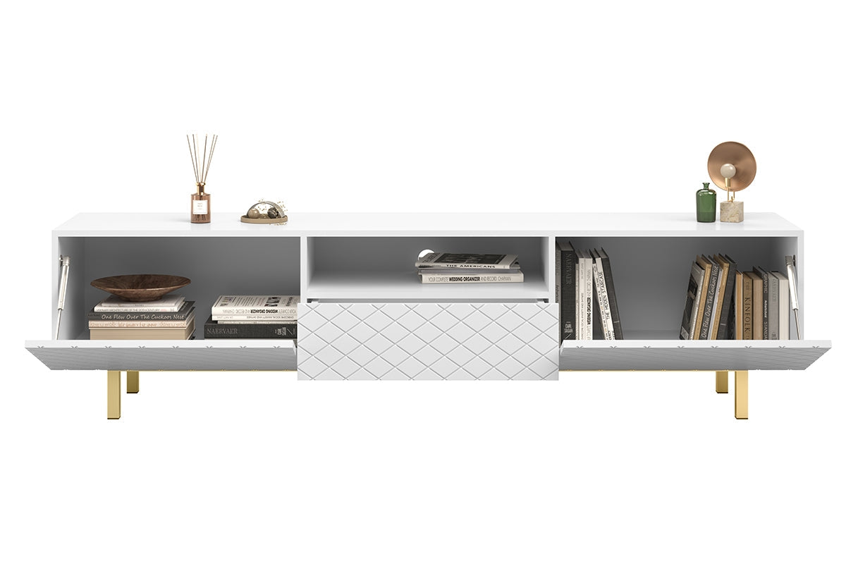 LUKKA II RTV kumode 190/49/42 zelta kājas/balts - N1 Home