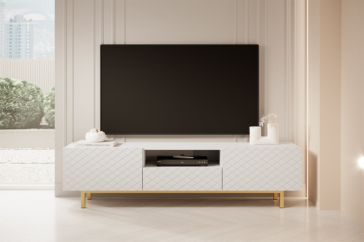 LUKKA II RTV kumode 190/49/42 zelta kājas/balts - N1 Home