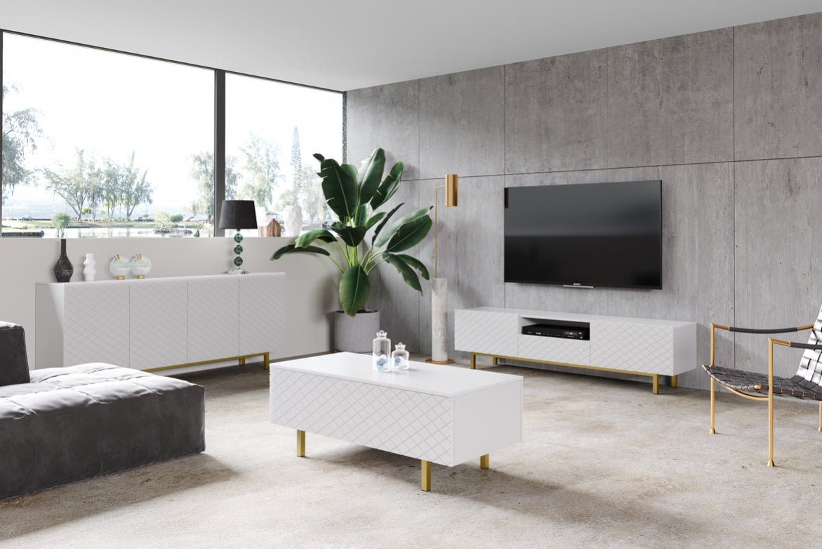 LUKKA II RTV kumode 190/49/42 zelta kājas/balts - N1 Home