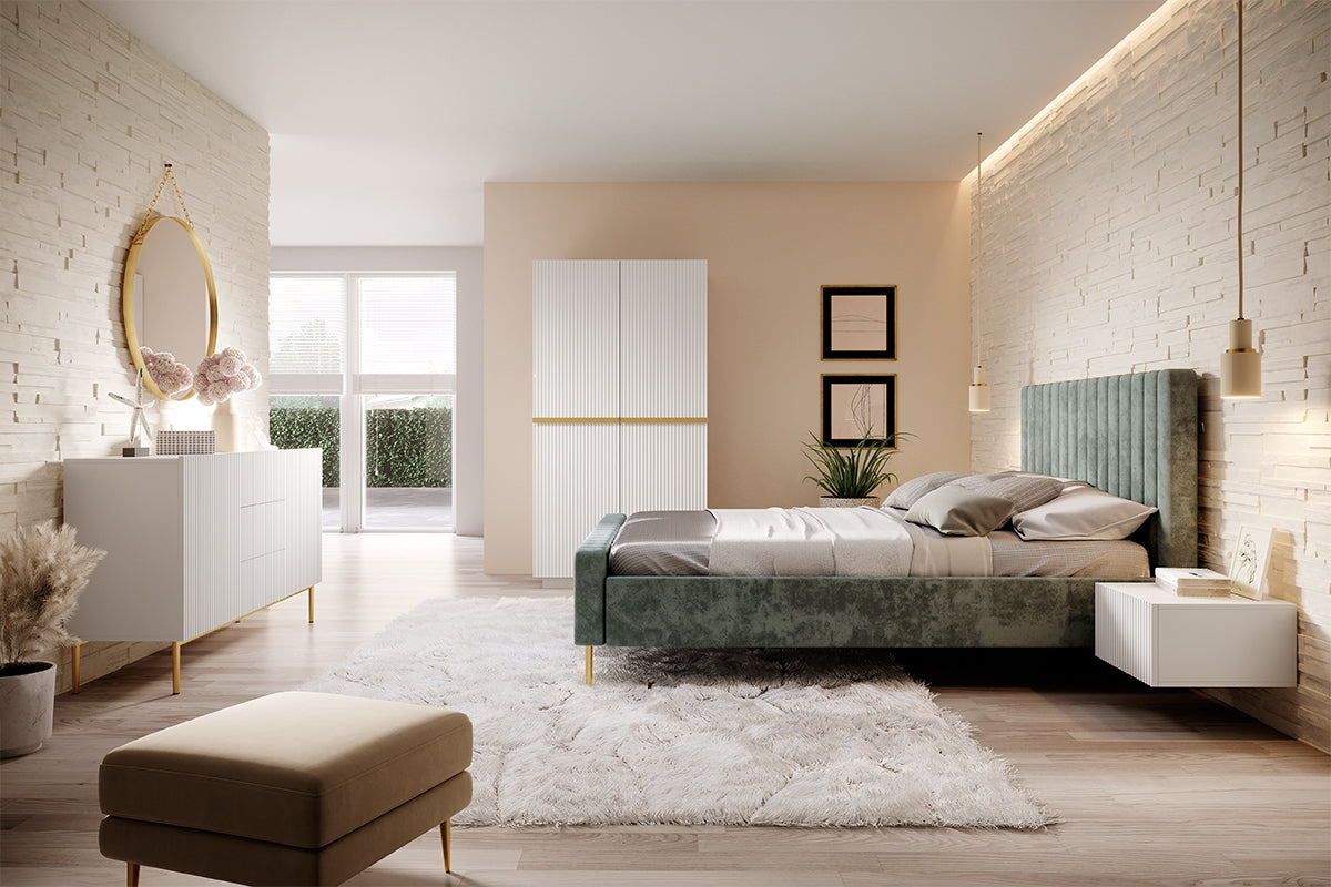 Skapis AUSTIN ar atvilktņas zelta 100/207/62 balts - N1 Home