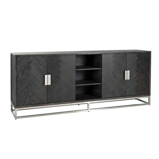 Kumode Blackbone sudraba krāsā ar 4 durvīm Richmond Interiors 90/225/45 cm melna rustikāla - N1 Home
