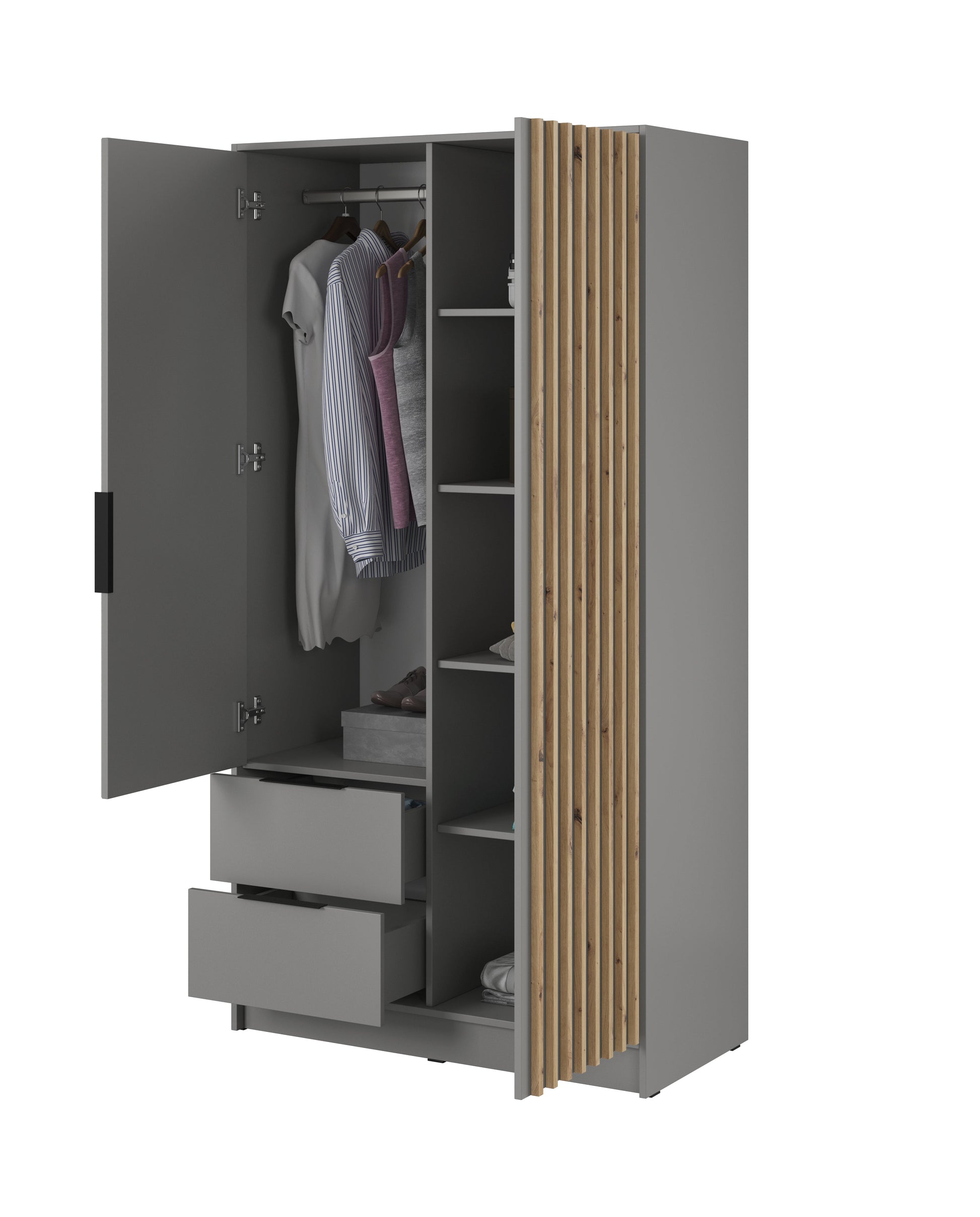 Skapis 2D NEKO ar spoguli 105/200/51 cm pelēks - N1 Home