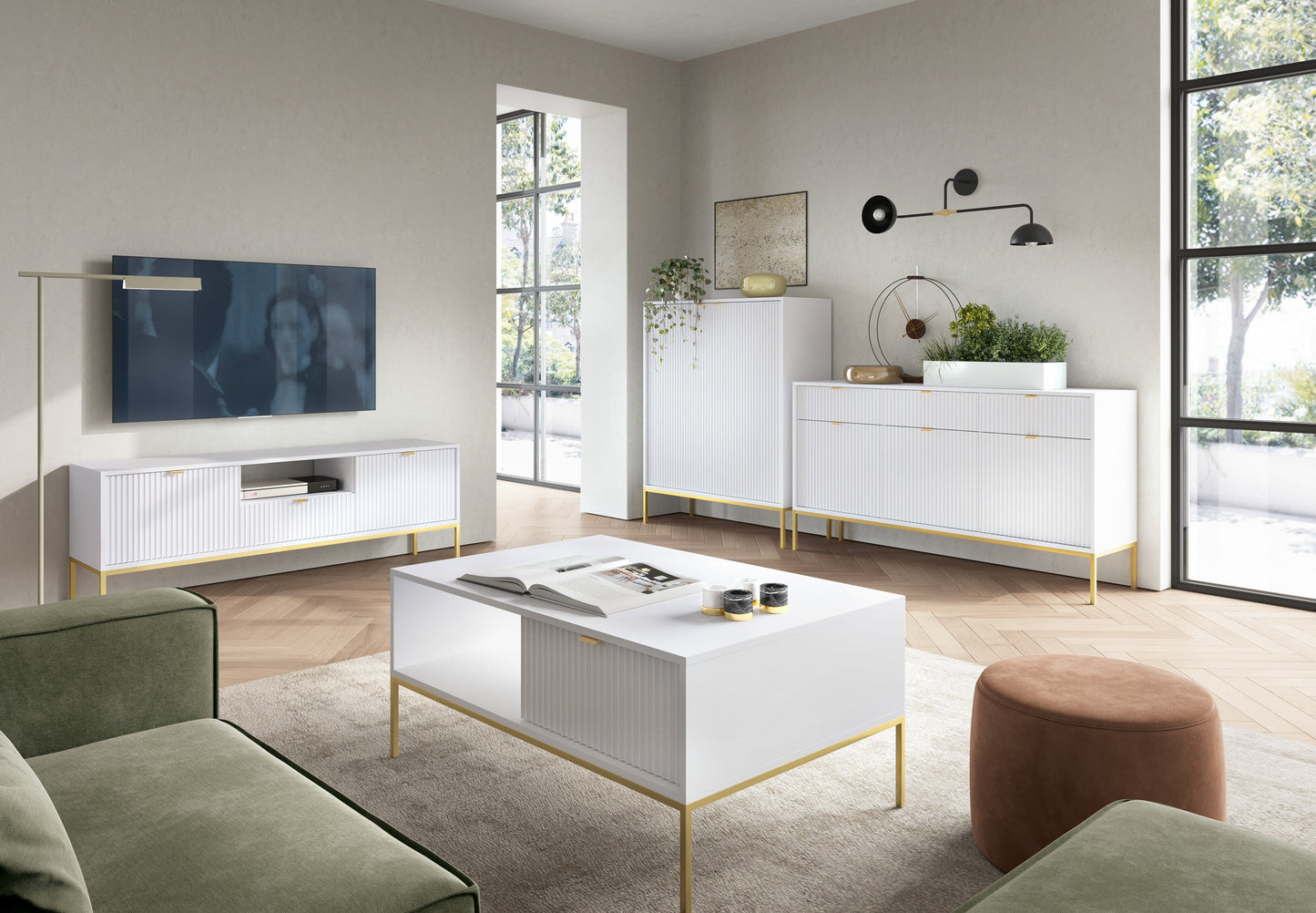Kumode NV 104/83/39 cm balts/zelts - N1 Home